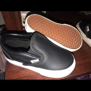 Vans Black Leather Slip-ons 6c